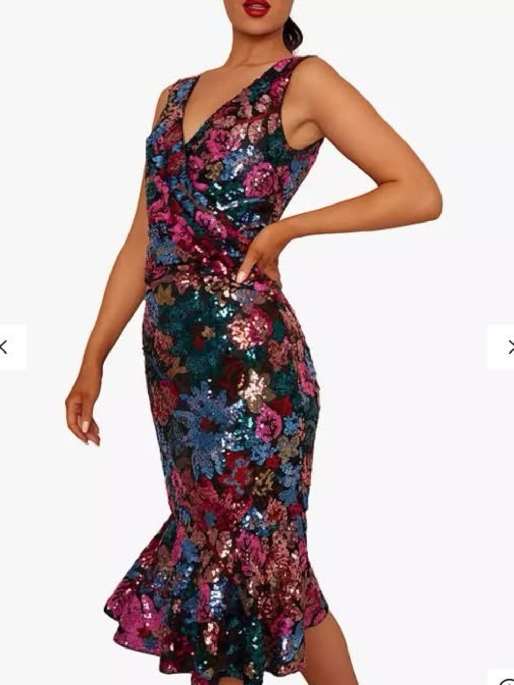 Sequin Floral V-Neck Mermaid Dress by Chi Chi London